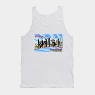 Greetings from Madison Wisconsin - Vintage Large Letter Postcard Tank Top